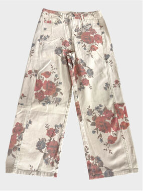 Easel Floral Print Barrel Denim Pants Size L